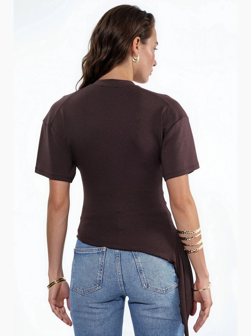 T-shirt manica corta girocollo ampia drappeggiata busem Marrone cioccolato - Kiabi