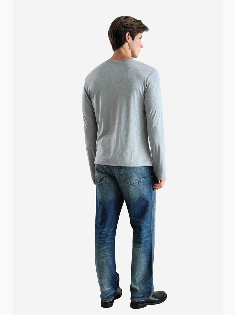 T-shirt manica lunga collo con bottoni giesto Grigio - Kiabi