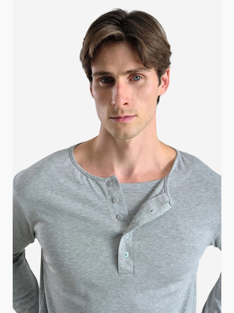 T-shirt manica lunga collo con bottoni giesto Grigio - Kiabi
