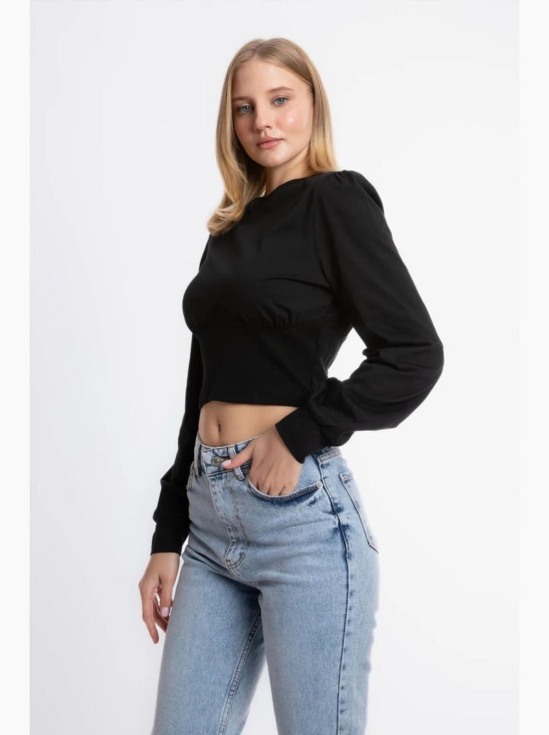 T-shirt manica lunga girocollo dettagli hiccup Nero - Kiabi