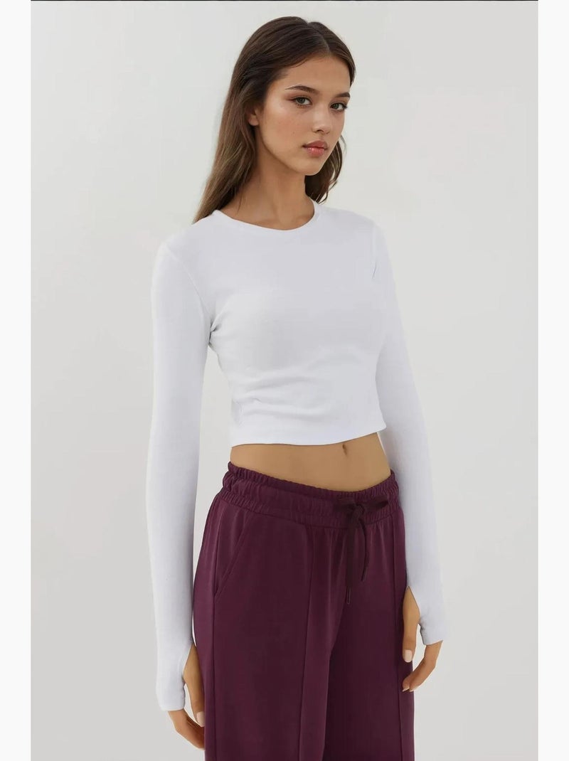 T-shirt manica lunga girocollo elasticizzata hiccup Bianco - Kiabi