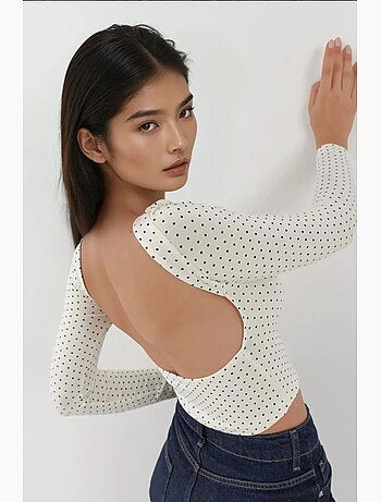 T-shirt manica lunga schiena scoperta a pois aderente hiccup