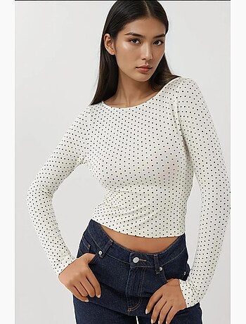 T-shirt manica lunga schiena scoperta a pois aderente hiccup