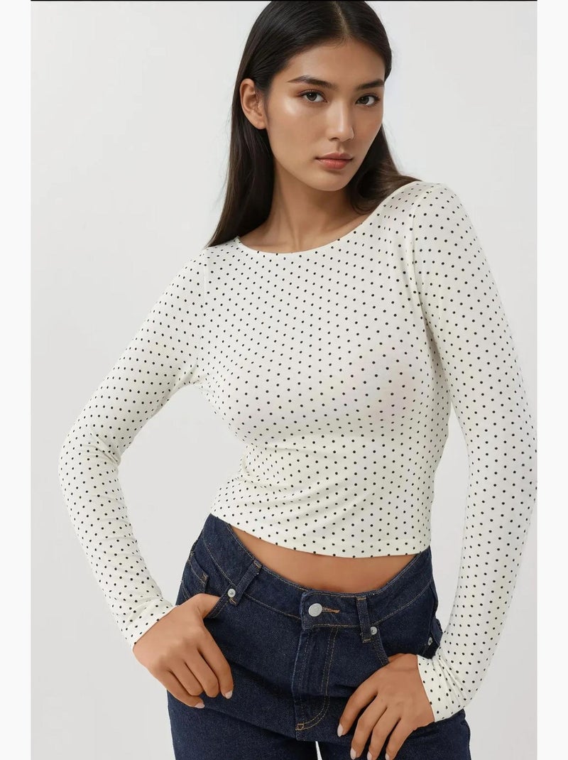 T-shirt manica lunga schiena scoperta a pois aderente hiccup Bianco - Kiabi