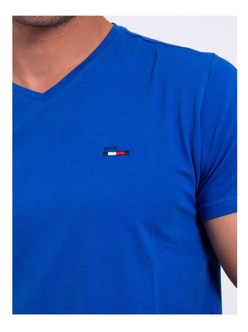 T-shirt maniche corte collo V puro cotone NERIJ Blu reale - Kiabi