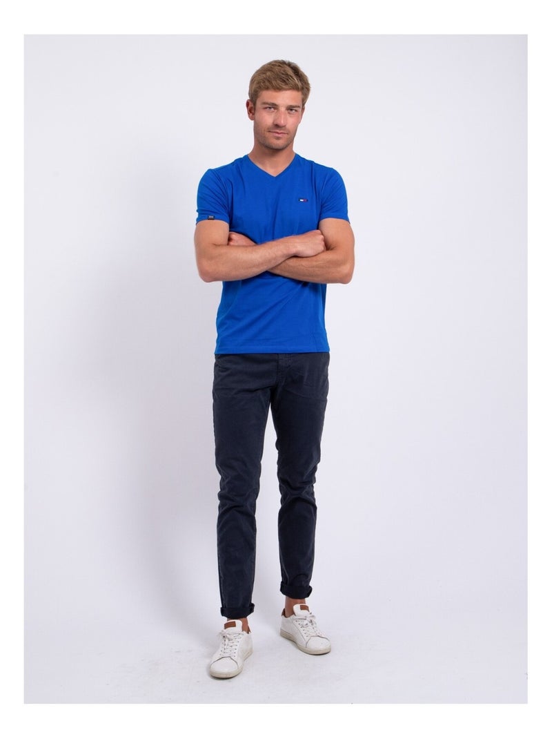 T-shirt maniche corte collo V puro cotone NERIJ Blu reale - Kiabi