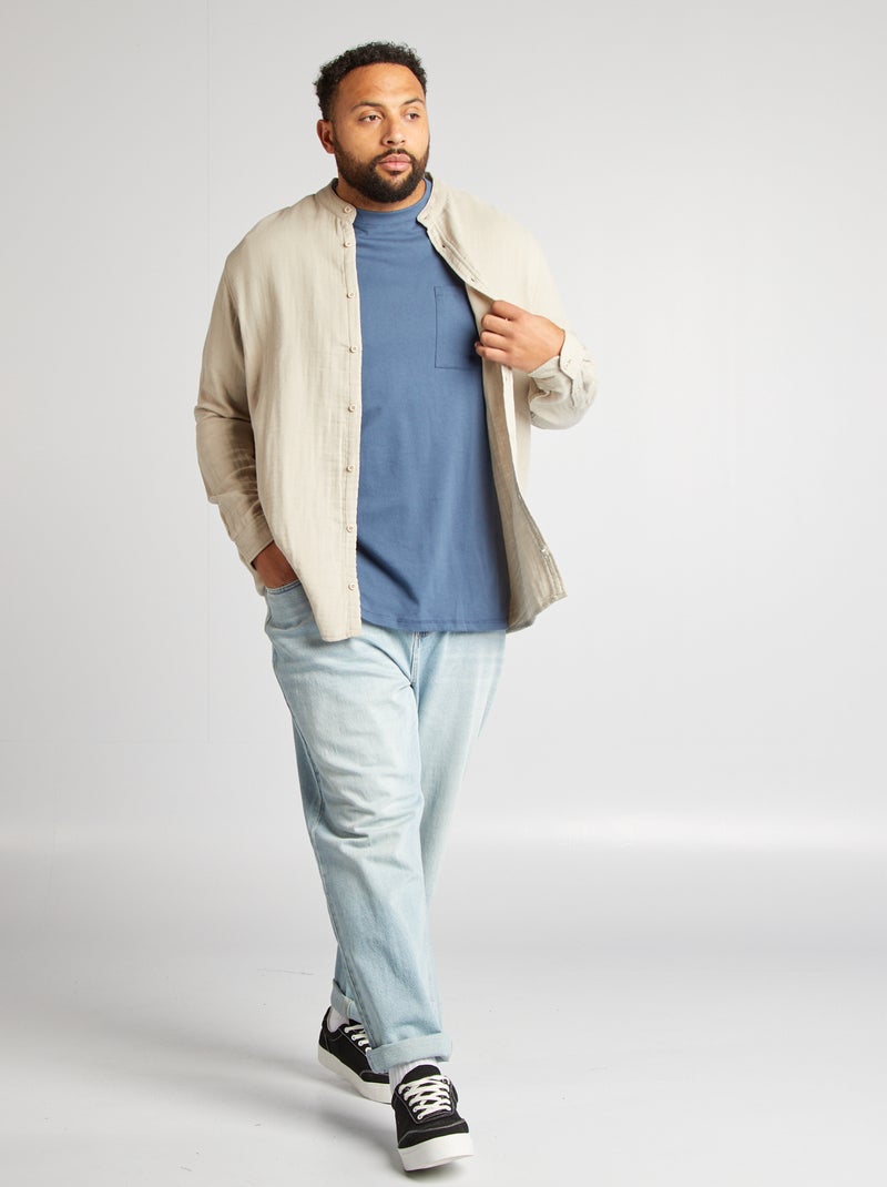 Camicia Da Notte Uomo Maniche Corte – Modello Con Tasca E Bottoni, Leggera E Fresca Per L'Estate, Taglie Forti M-3XL (Blu)