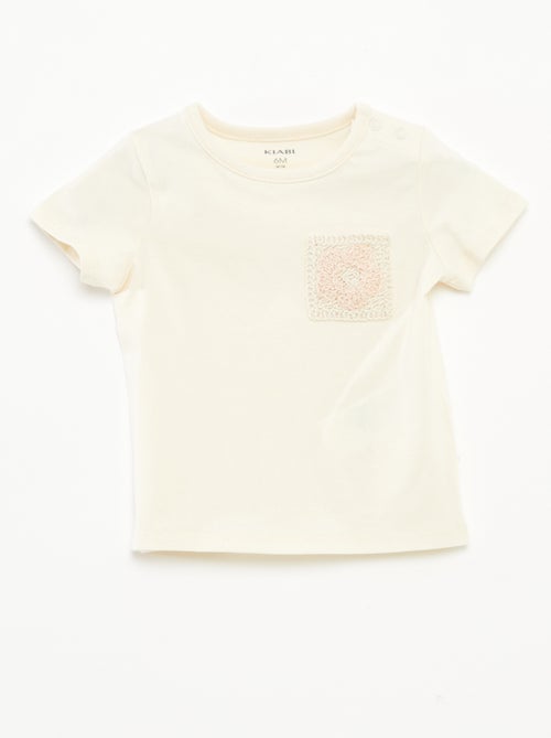 T-shirt maniche corte con tasca sul petto in macramé - Kiabi