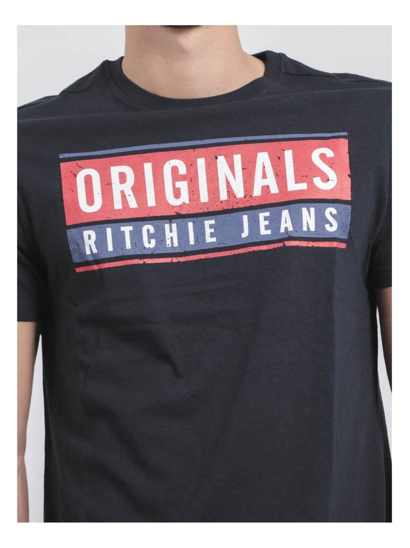 T-shirt maniche corte girocollo puro cotone JANVILLE Blu marino - Kiabi