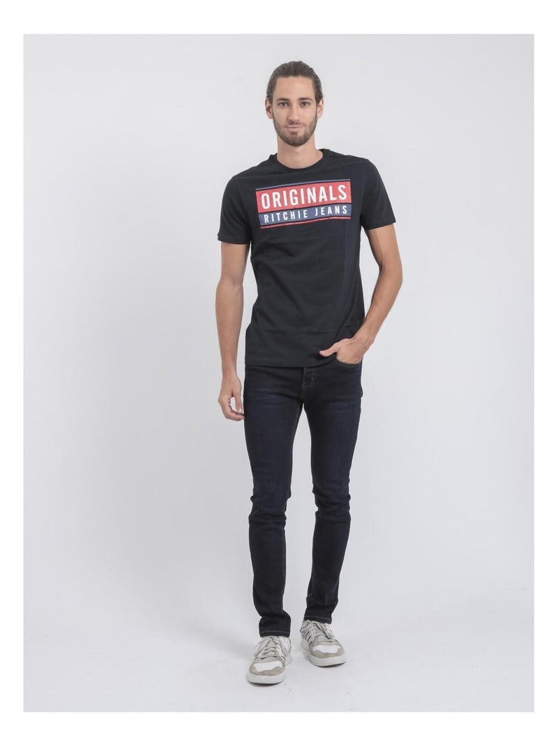 T-shirt maniche corte girocollo puro cotone JANVILLE Blu marino - Kiabi