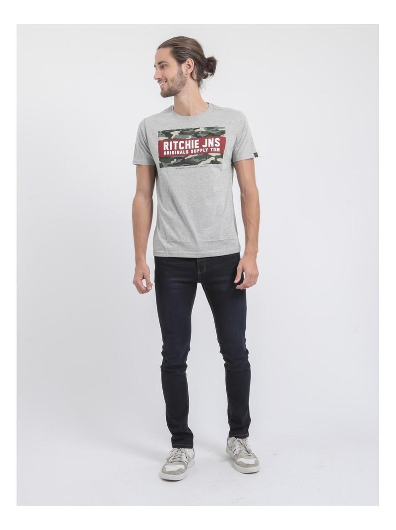 T-shirt maniche corte girocollo puro cotone JARDIN Grigio melangiato - Kiabi