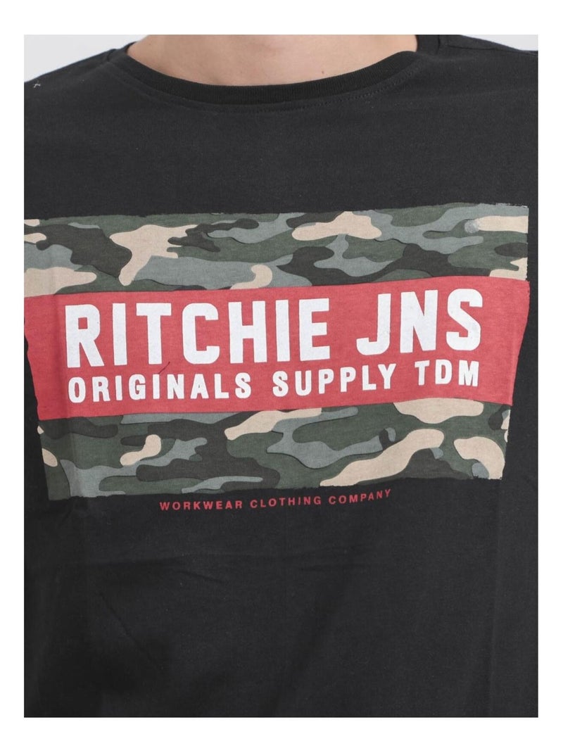 T-shirt maniche corte girocollo puro cotone JARDIN Nero - Kiabi