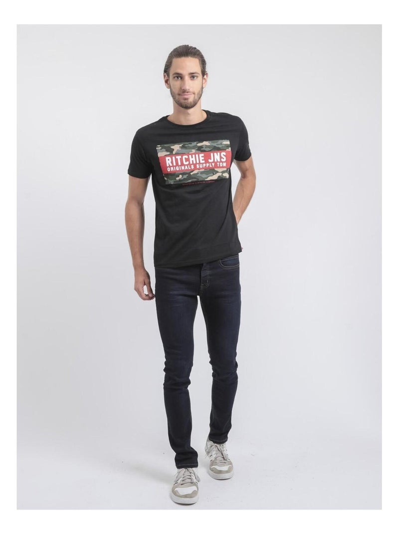 T-shirt maniche corte girocollo puro cotone JARDIN Nero - Kiabi