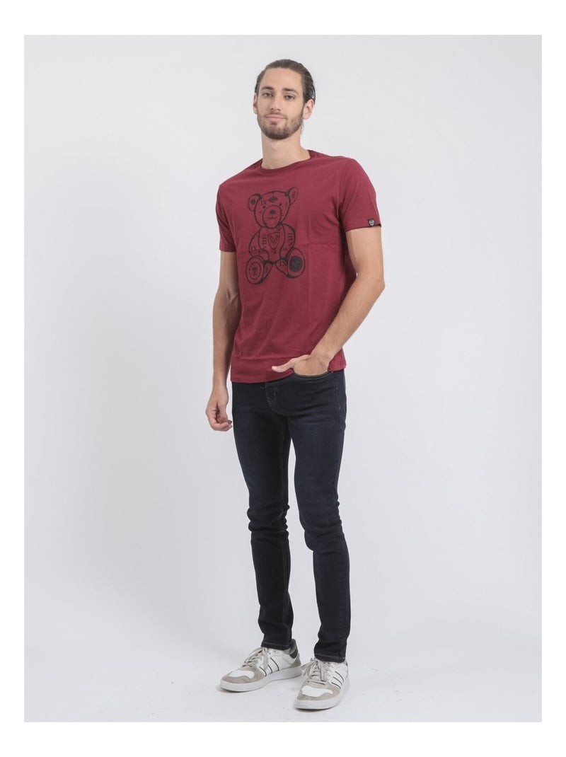 T-shirt maniche corte girocollo puro cotone JIBIDEL Bordeaux - Kiabi