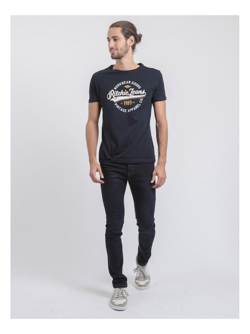 T-shirt maniche corte girocollo puro cotone JONAK Blu marino - Kiabi