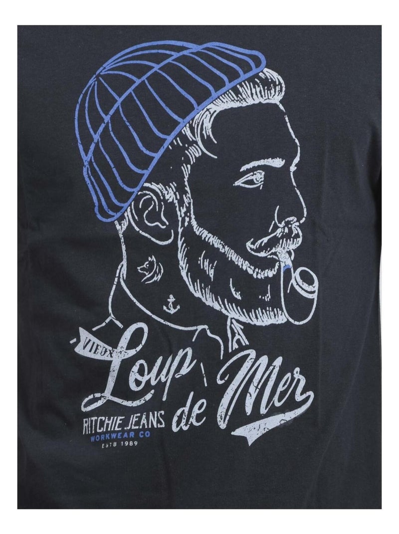 T-shirt maniche corte girocollo puro cotone JOUANCY Blu marino - Kiabi