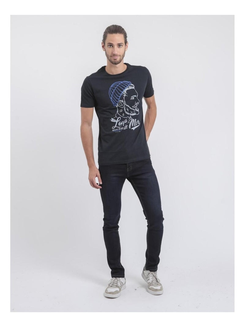 T-shirt maniche corte girocollo puro cotone JOUANCY Blu marino - Kiabi