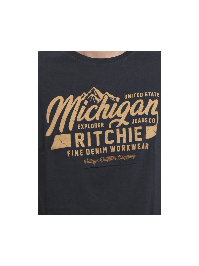 T-shirt maniche corte girocollo puro cotone JOULTIX Blu marino - Kiabi