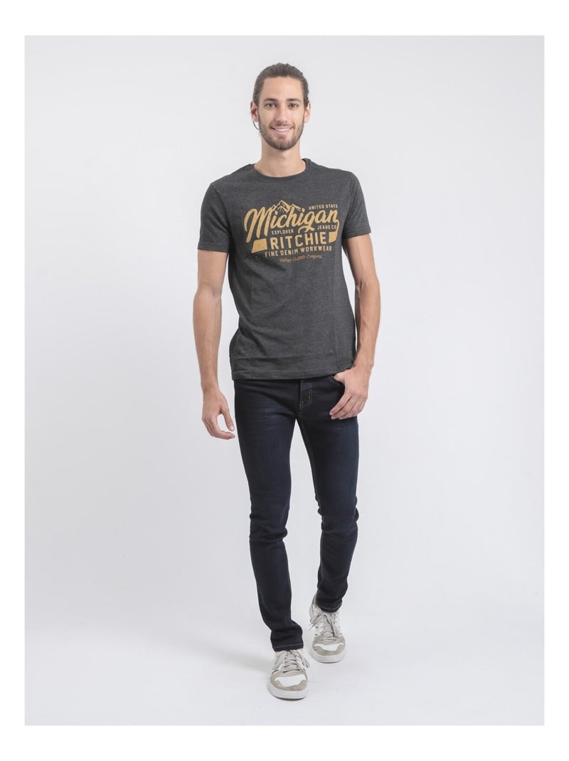 T-shirt maniche corte girocollo puro cotone JOULTIX Grigio antracite - Kiabi