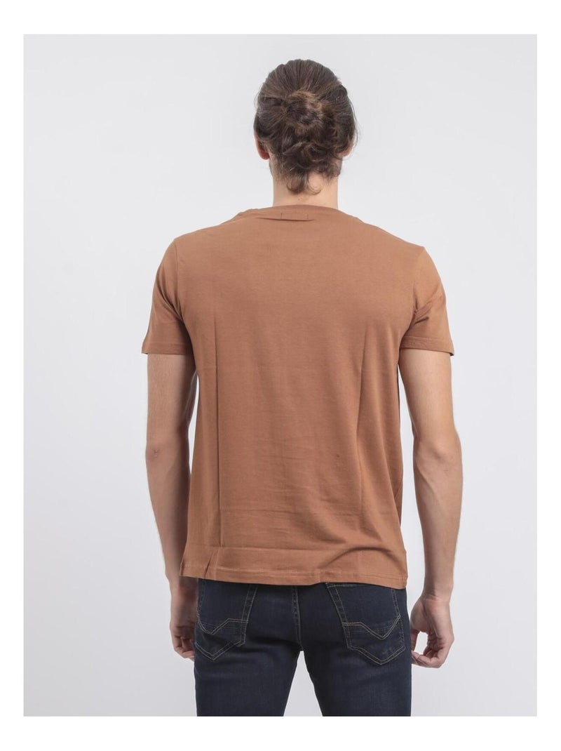 T-shirt maniche corte girocollo puro cotone JUMAX Marrone caramello - Kiabi