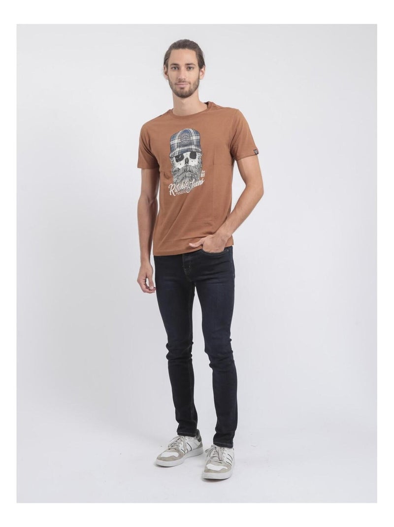 T-shirt maniche corte girocollo puro cotone JUMAX Marrone caramello - Kiabi