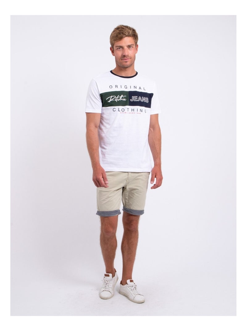 T-shirt maniche corte girocollo puro cotone NABARIST Bianco - Kiabi