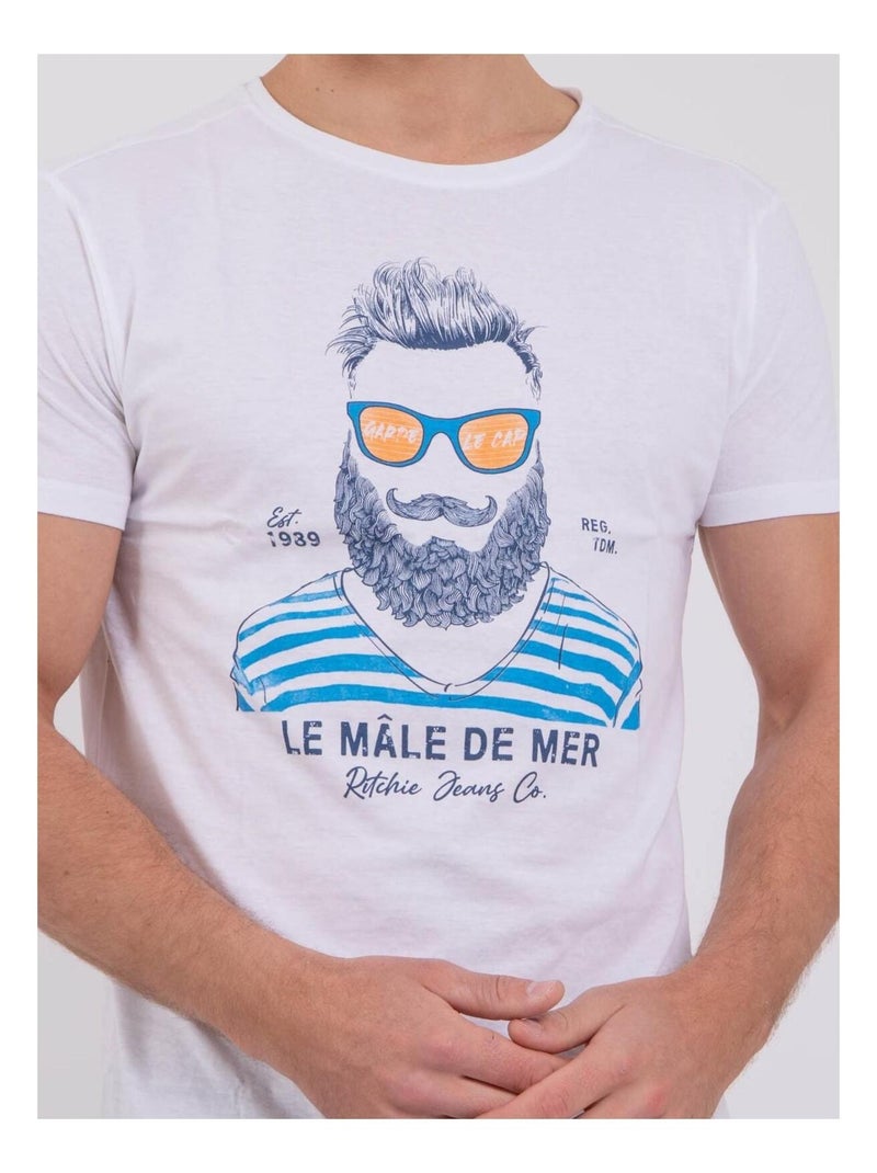 T-shirt maniche corte girocollo puro cotone NABARZU Bianco - Kiabi