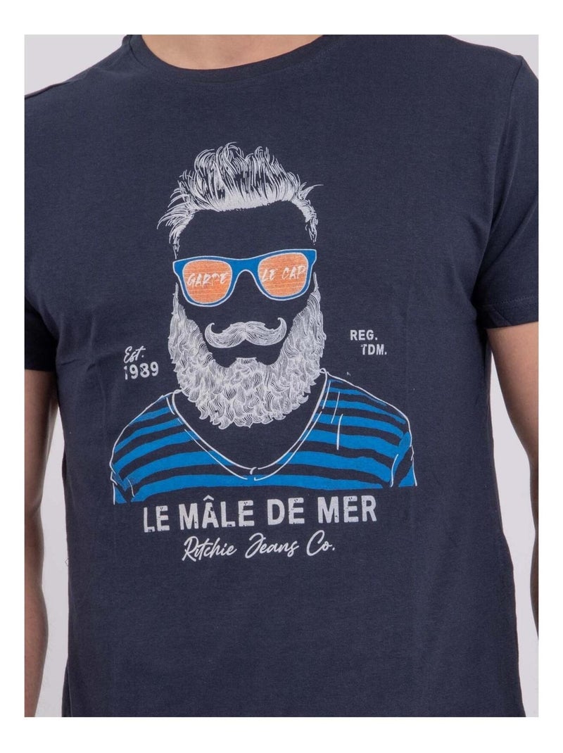 T-shirt maniche corte girocollo puro cotone NABARZU Blu marino - Kiabi