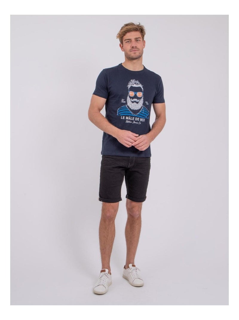 T-shirt maniche corte girocollo puro cotone NABARZU Blu marino - Kiabi