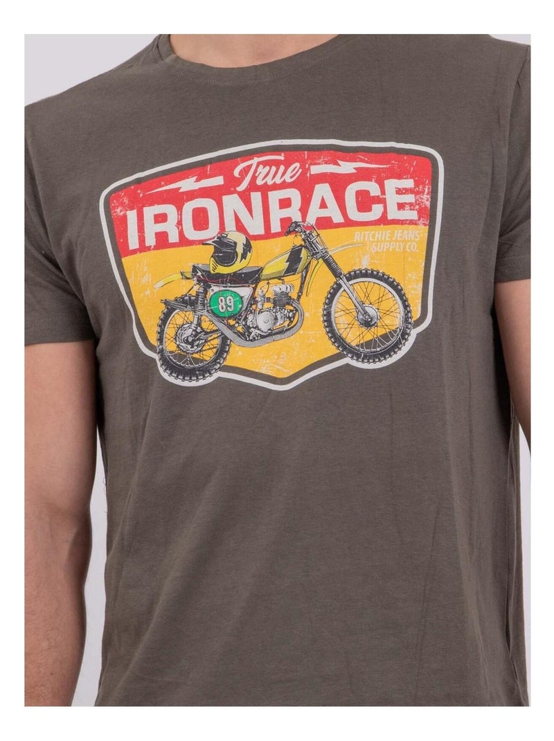 T-shirt maniche corte girocollo puro cotone NABOJAN Cachi - Kiabi