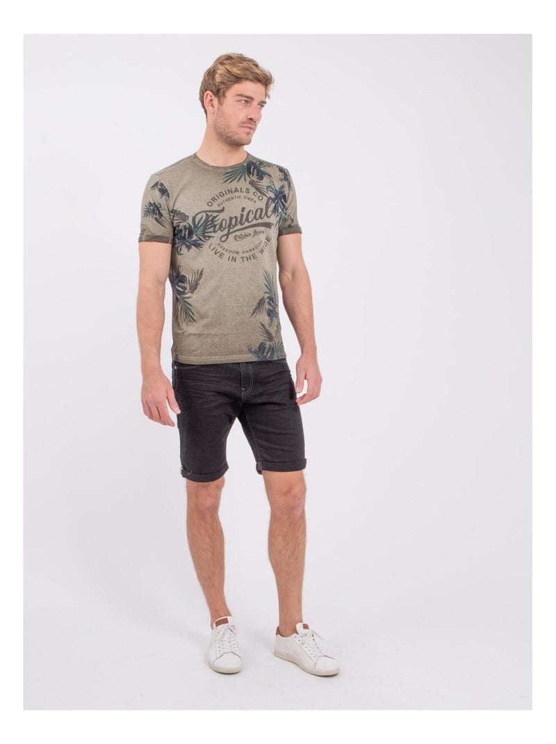 T-shirt maniche corte girocollo puro cotone NERWIK Cachi - Kiabi