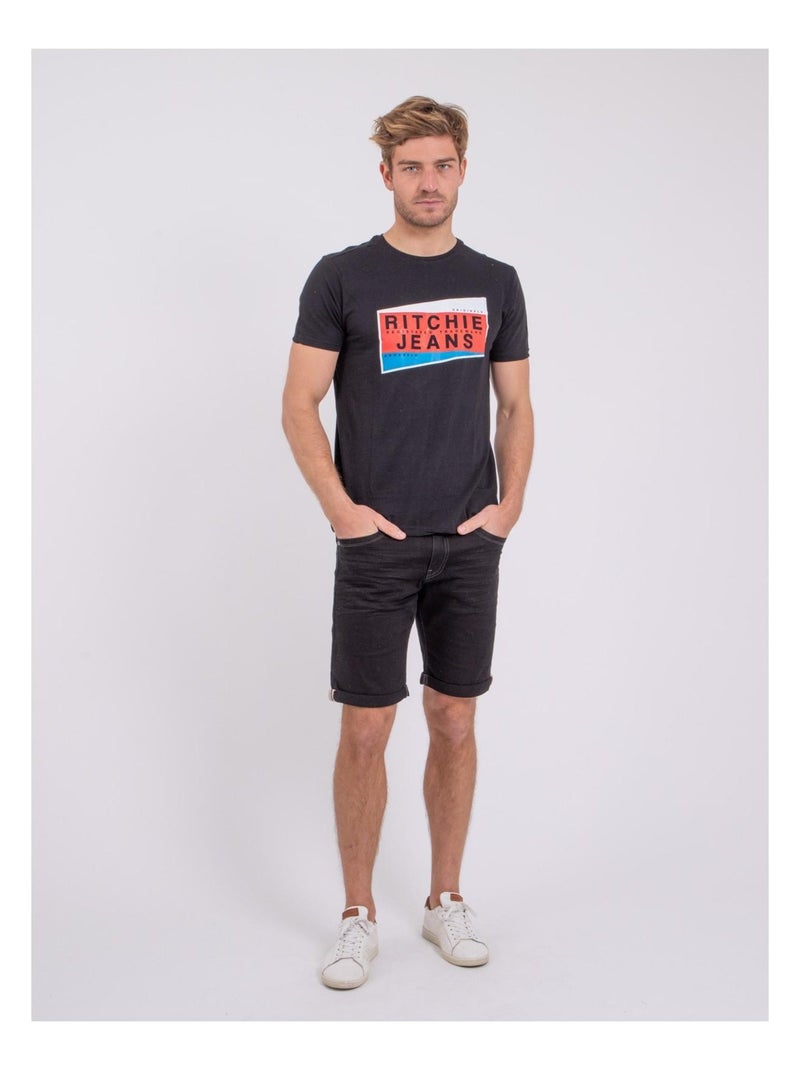 T-shirt maniche corte girocollo puro cotone NOBLAKE Nero - Kiabi