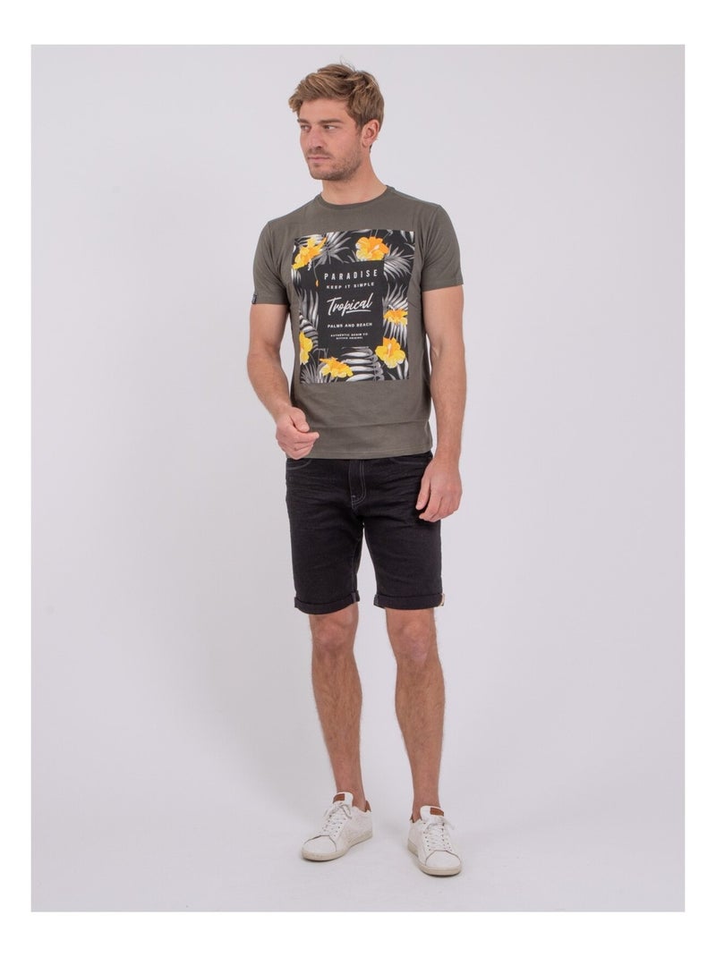 T-shirt maniche corte girocollo puro cotone NOCTAVIO Cachi - Kiabi