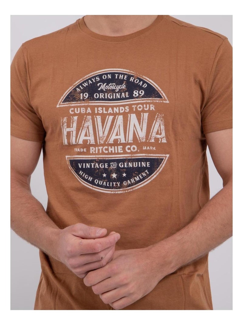 T-shirt maniche corte girocollo puro cotone NUMATIS Marrone - Kiabi