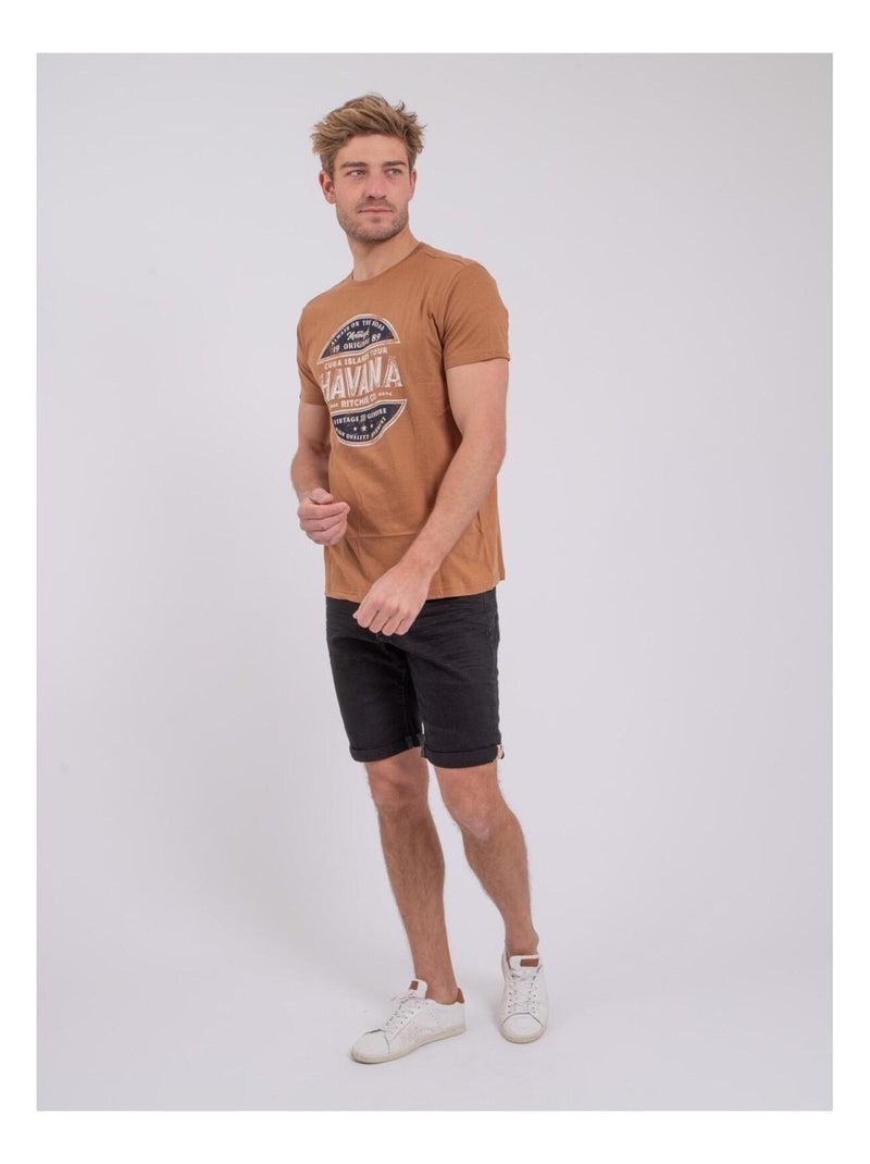T-shirt maniche corte girocollo puro cotone NUMATIS Marrone - Kiabi
