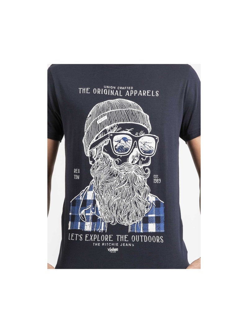 T-shirt maniche corte puro cotone JOCOLZA Blu marino - Kiabi