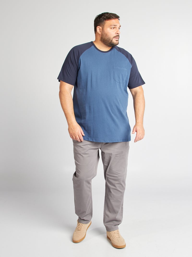 T-shirt maniche corte raglan con tasca sul petto BLU - Kiabi