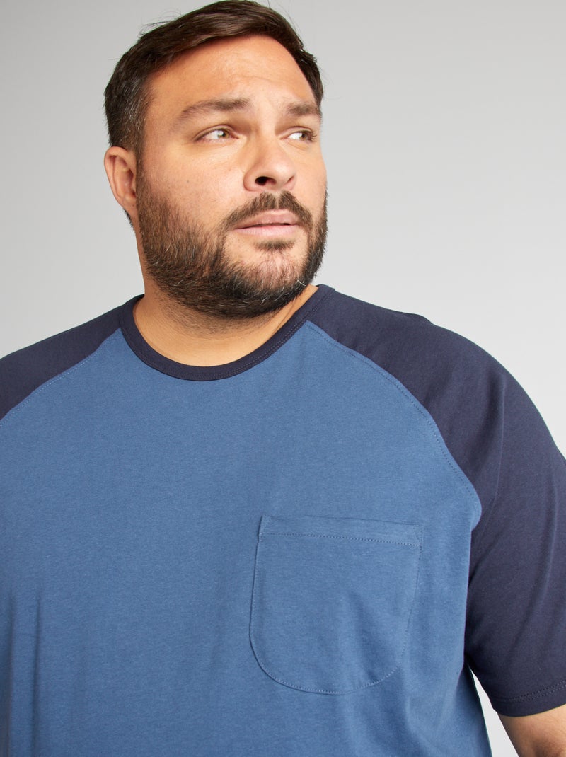 T-shirt maniche corte raglan con tasca sul petto BLU - Kiabi