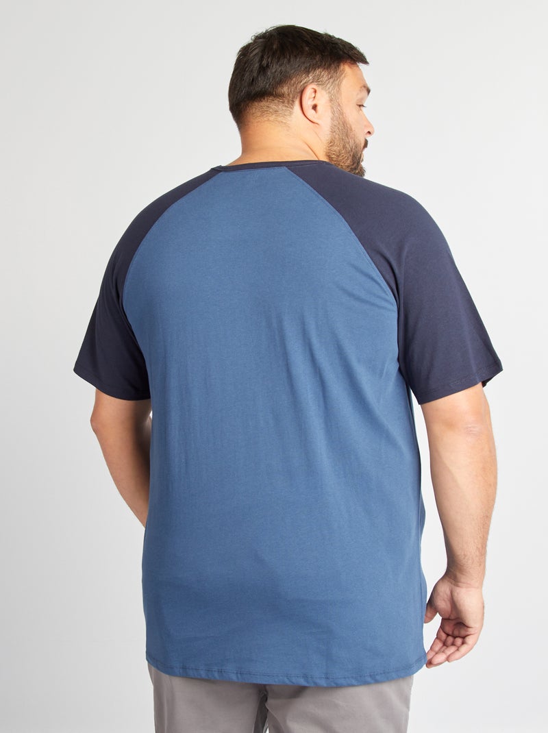 T-shirt maniche corte raglan con tasca sul petto BLU - Kiabi