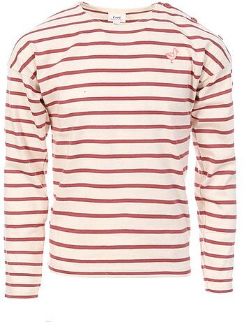 T-Shirt Maniche Lunghe Bicolore per Ragazza con Stampa 'Elle est ou la mer Tuner'