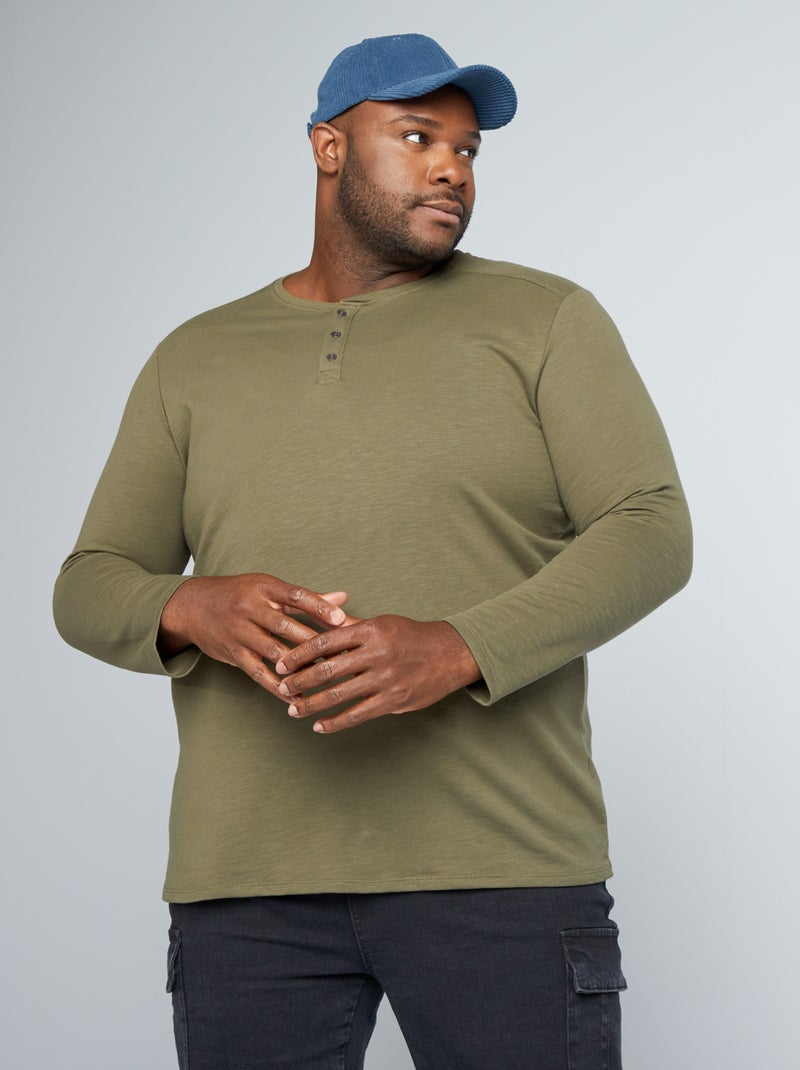 T-shirt maniche lunghe, collo serafino KAKI - Kiabi