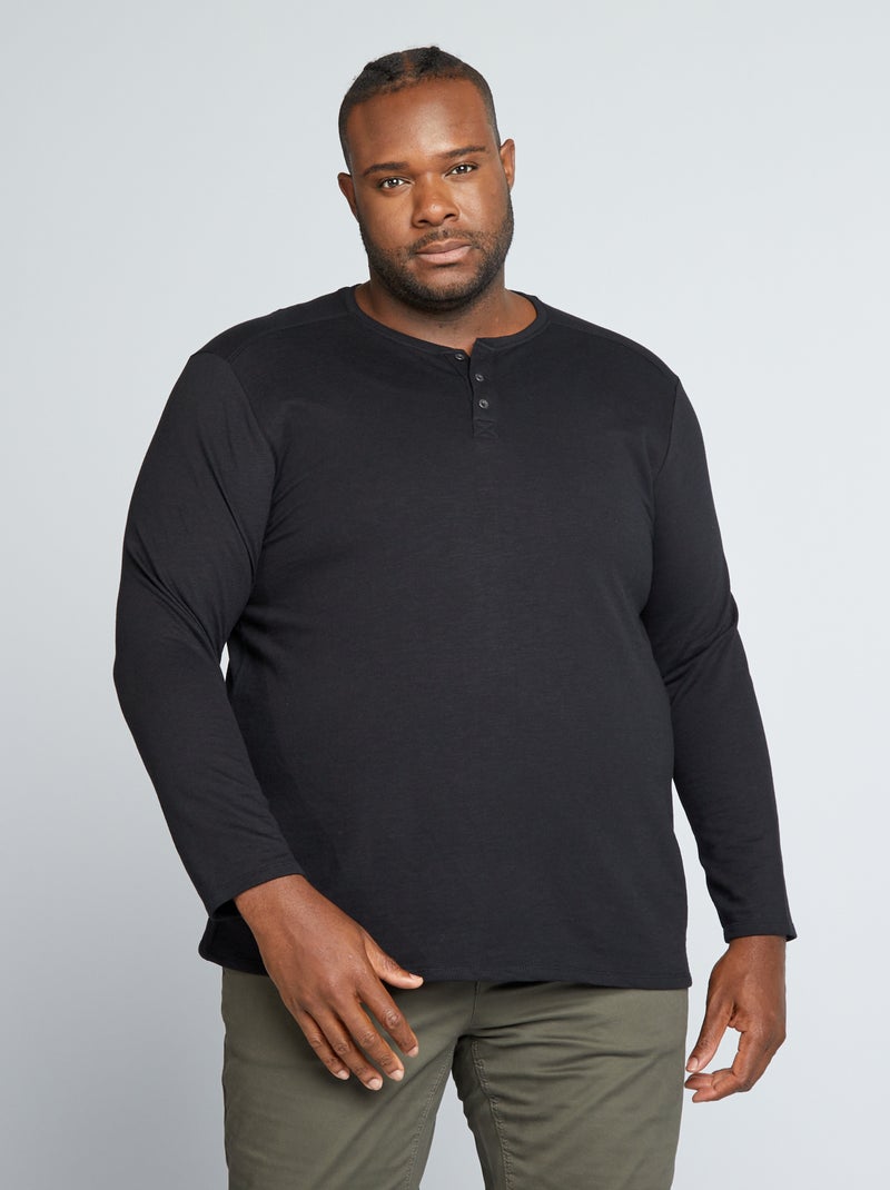 T-shirt maniche lunghe, collo serafino nero - Kiabi