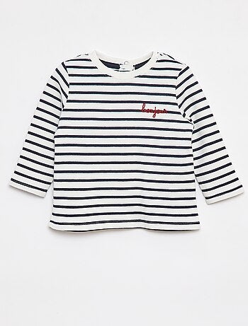 T-shirt maniche lunghe con 'bonjour' ricamato sul petto