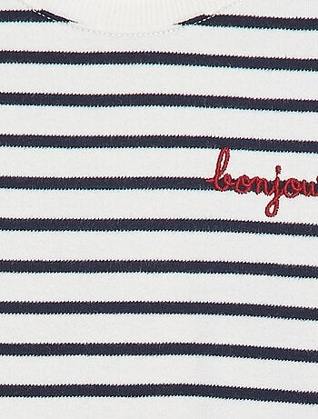 T-shirt maniche lunghe con 'bonjour' ricamato sul petto