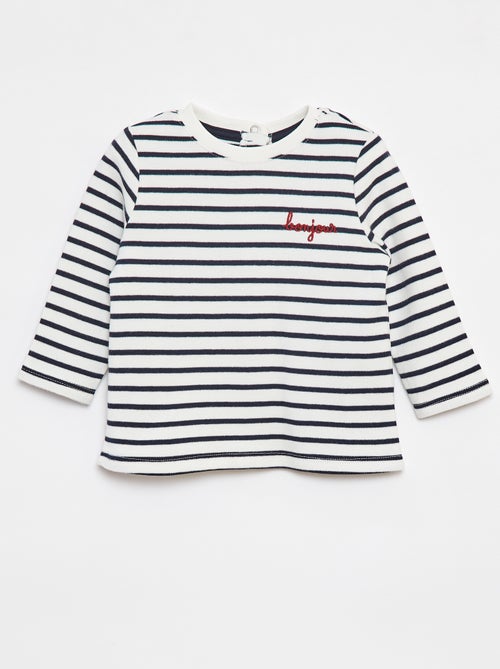 T-shirt maniche lunghe con 'bonjour' ricamato sul petto - Kiabi