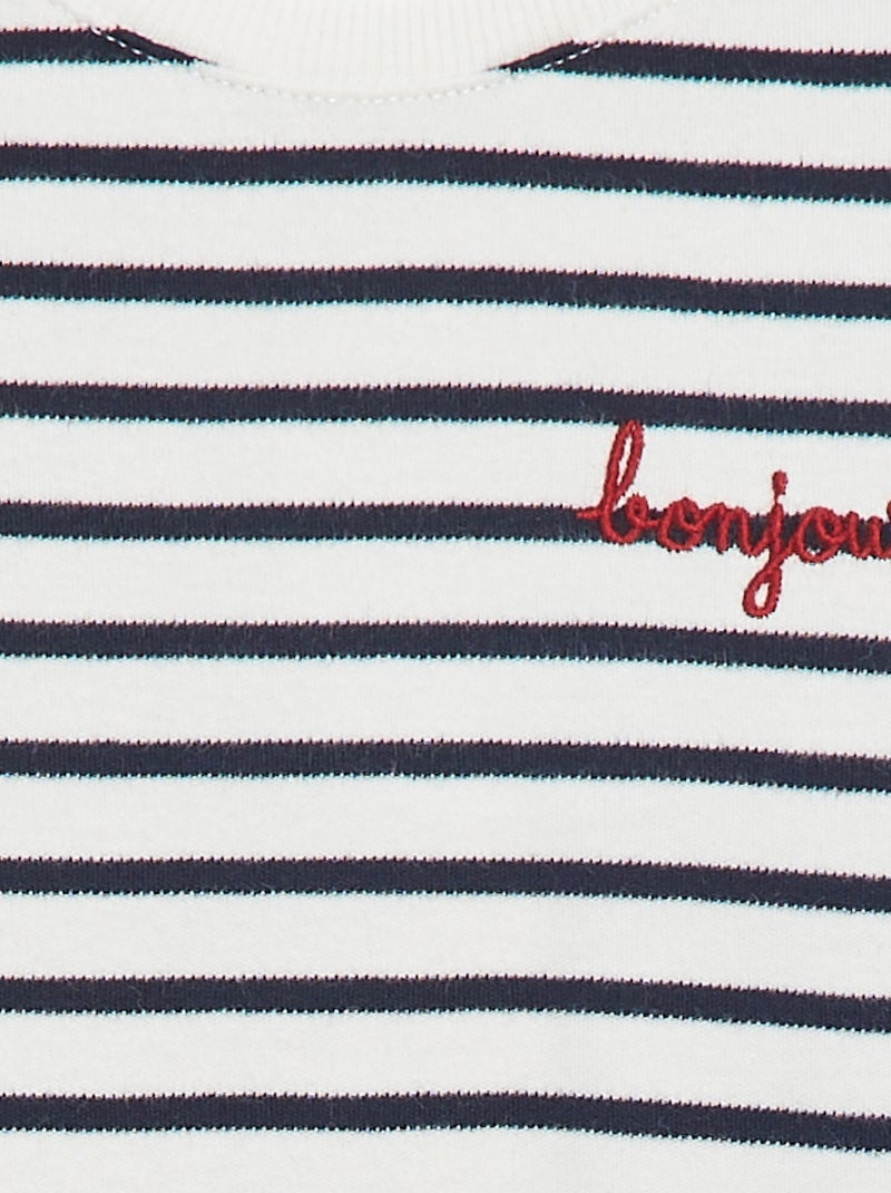 T-shirt maniche lunghe con 'bonjour' ricamato sul petto Bianco - Kiabi