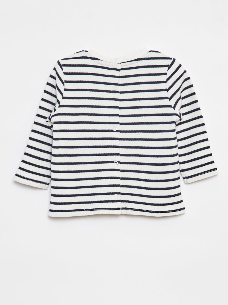 T-shirt maniche lunghe con 'bonjour' ricamato sul petto Bianco - Kiabi