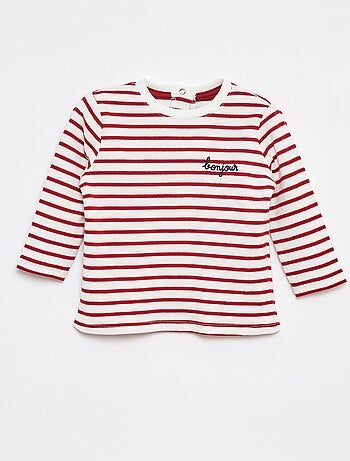 T-shirt maniche lunghe con 'bonjour' ricamato sul petto