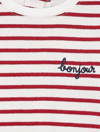 T-shirt maniche lunghe con 'bonjour' ricamato sul petto