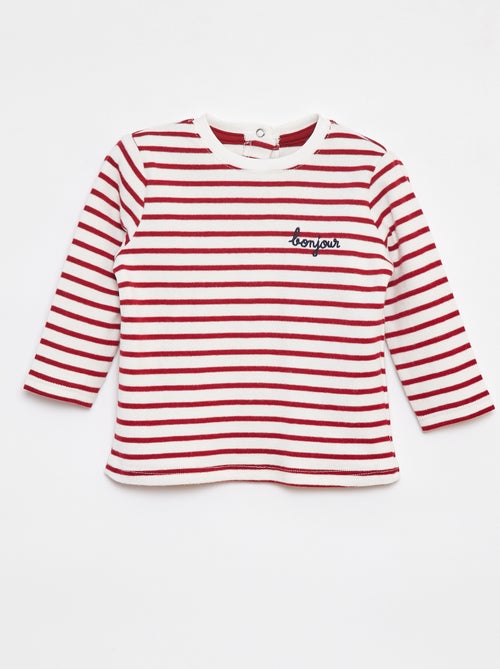 T-shirt maniche lunghe con 'bonjour' ricamato sul petto - Kiabi